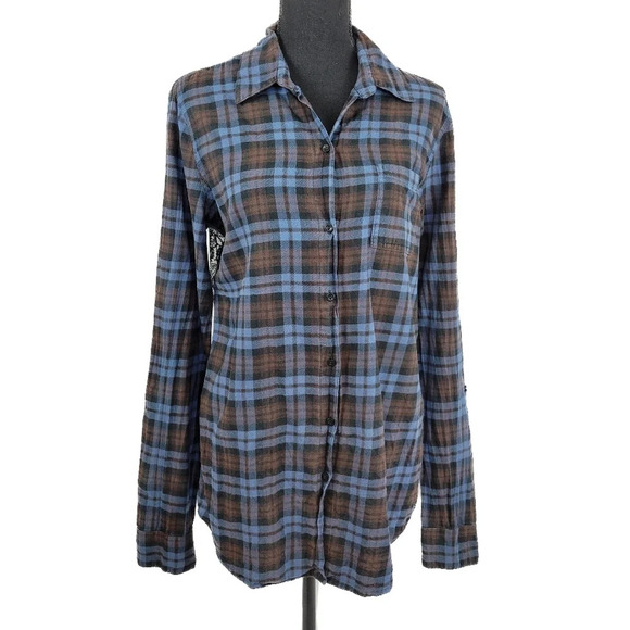 PINK VICTORIA'S SECRET Blue Brown Button Down TopLace Back - Picture 8 of 11